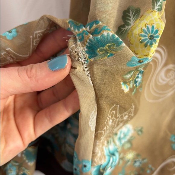 VTG Y2K Brown Floral Boho Batwing Sleeve Kimono Blouse with Waist Tie Size L - Picture 6 of 15